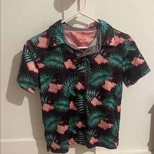 Oahu Golf Apparel youth M - Tropical Print - Black and Pink